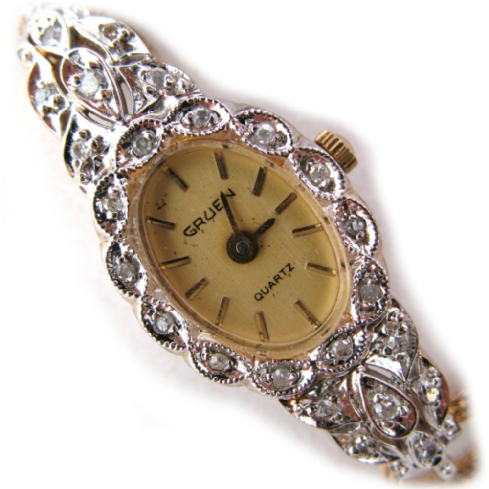 Vintage GRUEN Diamonds Watch 1/40 10K RGP Gold
